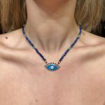 Κολιέ με blue αχάτες και μάτι επίχρυσο με ζιργκόν