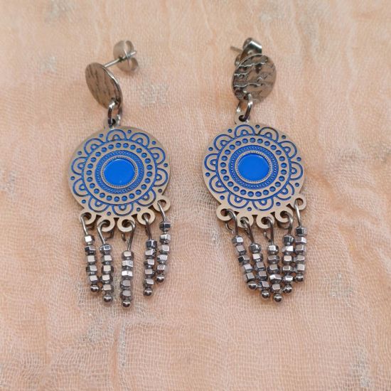 Ατσάλινα ασημί boho σκουλαρίκια με ασήμι αιματίτες.